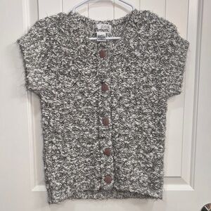 Vintage Chunky Textured Knit Cardigan Vest Gray White Button Front Grandpacore S